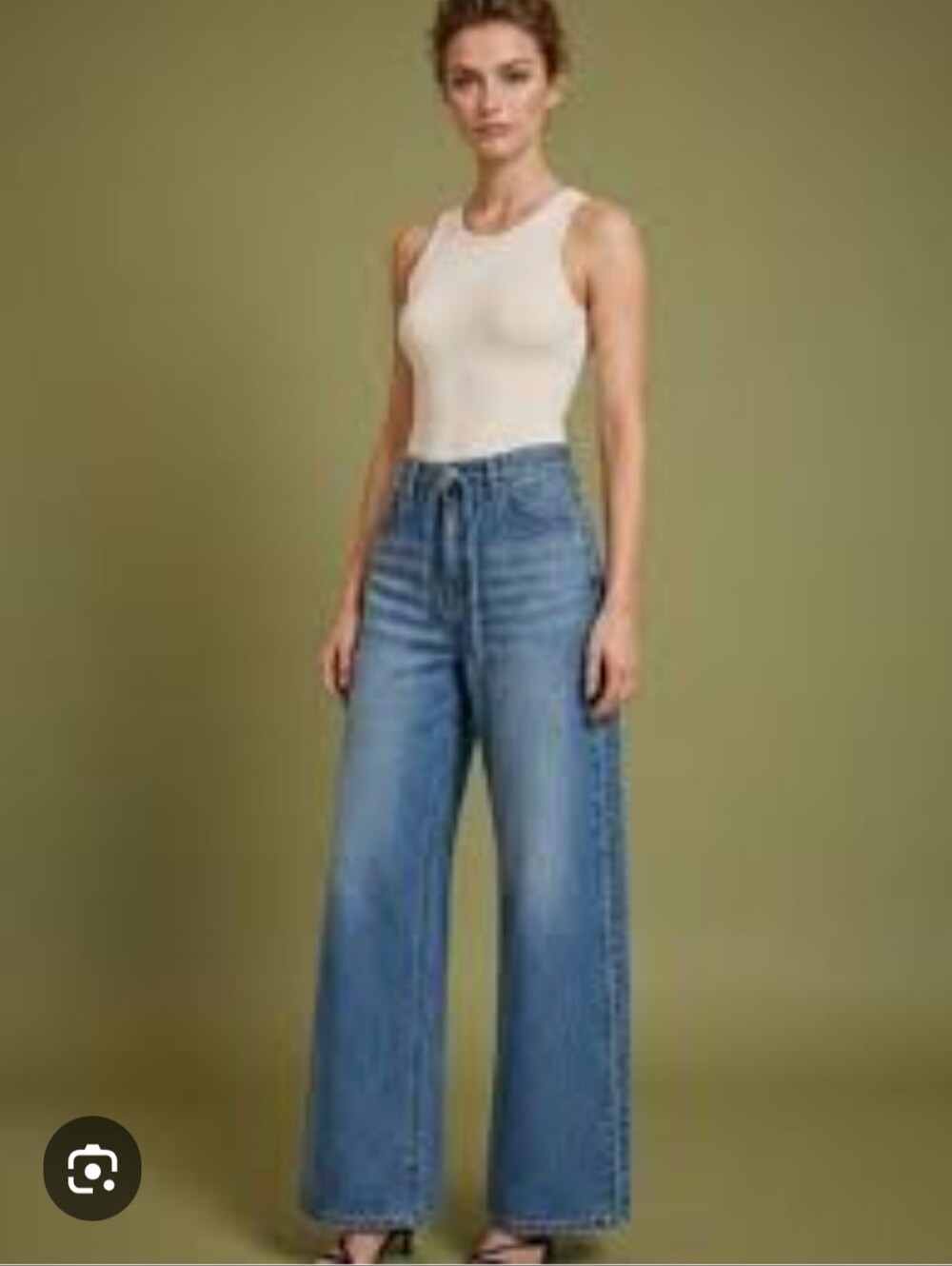 TGLA Mid Rise Tie Waist Wide Leg Cotton Denim Jeans Size 25